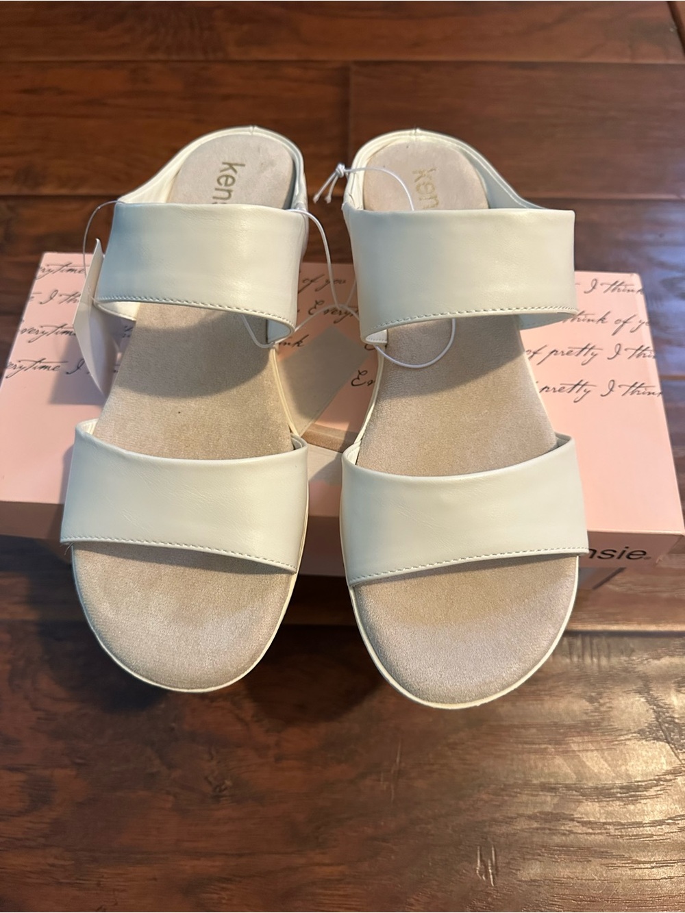 Kensie Women Beige Synthetic Slide Sandals Slip On Padded Wedge US size 8 NW box